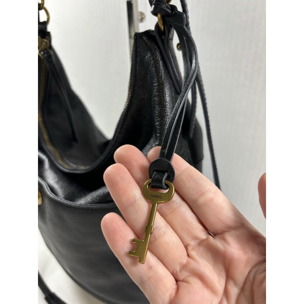 Fossil Black Leather Tote Bag Shoulder Purse Crossbody - Picture 4 of 16